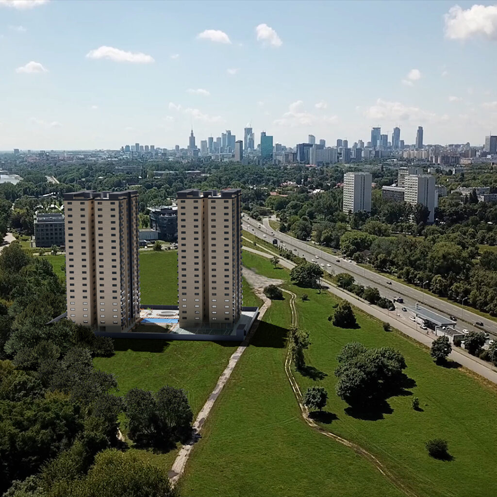 Aerial CGI of a residential property.